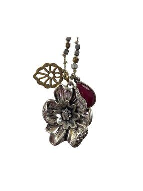Floral Charm Necklace Lucky Brand silver tone flower Mixed Metal Chain jewelry